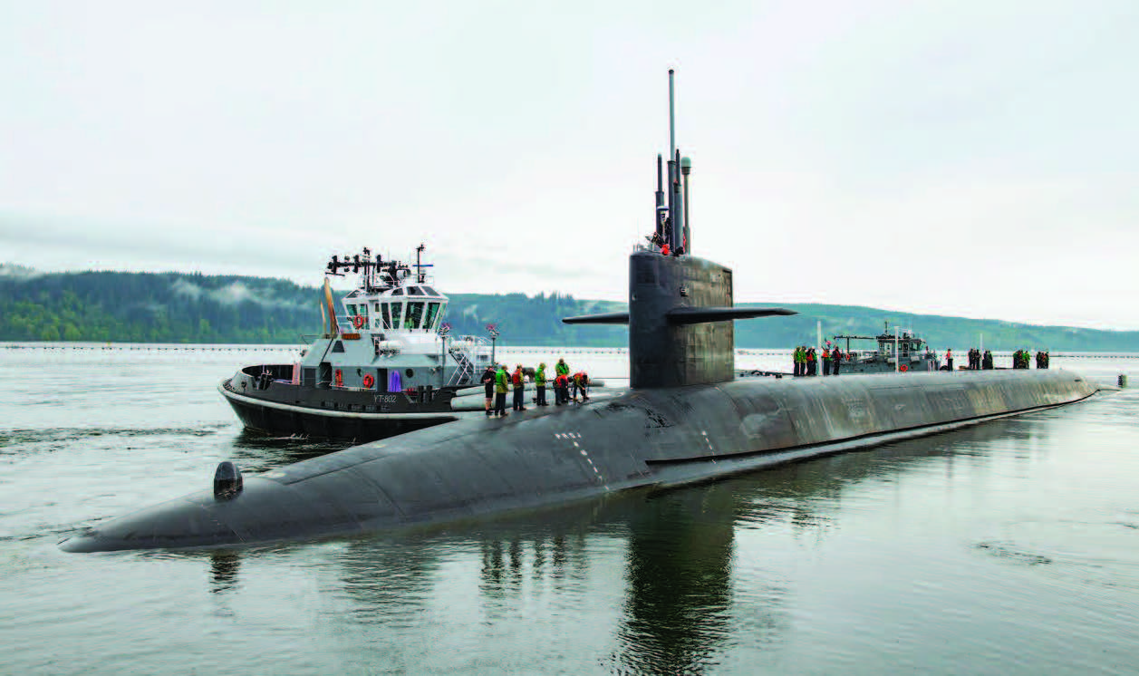 Gold crew of Ohio-class nuclear ballistic-missile
submarine USS Maine officially returns boat to
strategic service, Silverdale, Washington, May 2,
2020 (U.S. Navy/Andrea Perez)